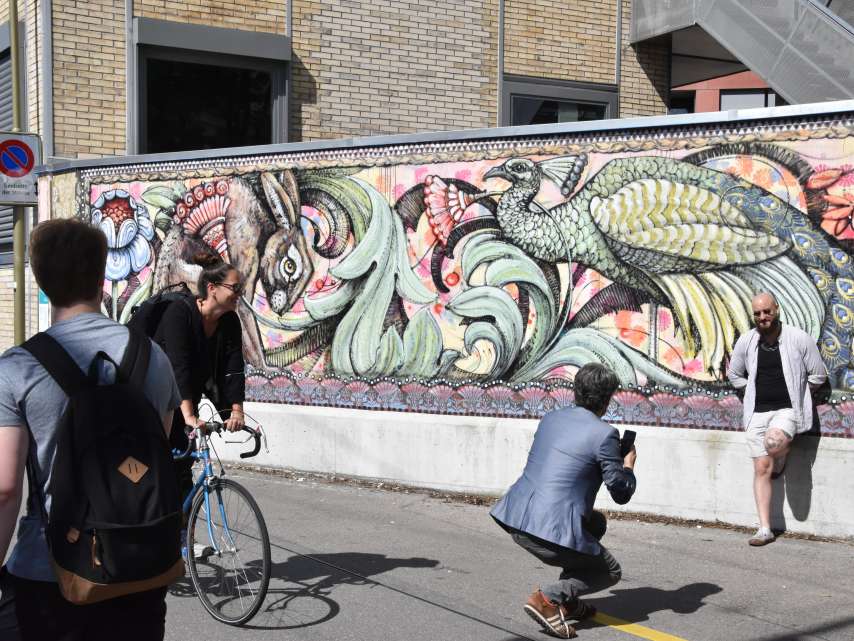 Winterthur artist Basil Girard surprises with new street art on the wall on Bahnmeisterweg near the Sulzer site